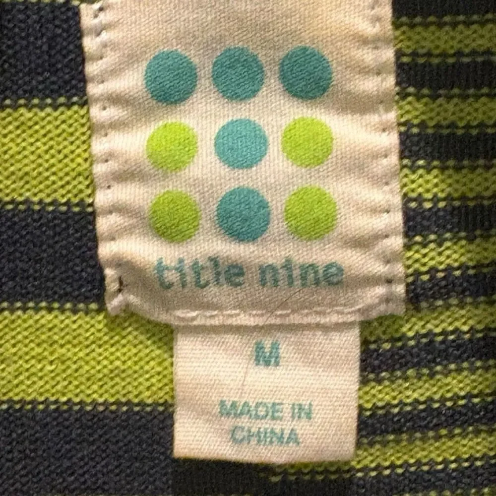 Title Nine Synergy Rolled Mock Neck Sweater Medium Lime Green Striped Turtleneck